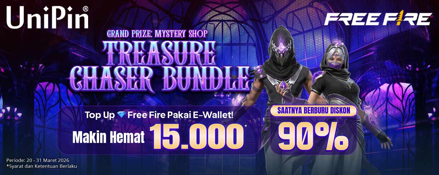 Serbu Mystery Shop Free Fire! Nikmati Diskon 90% + Cashback 15Rb Pakai Ewallet!